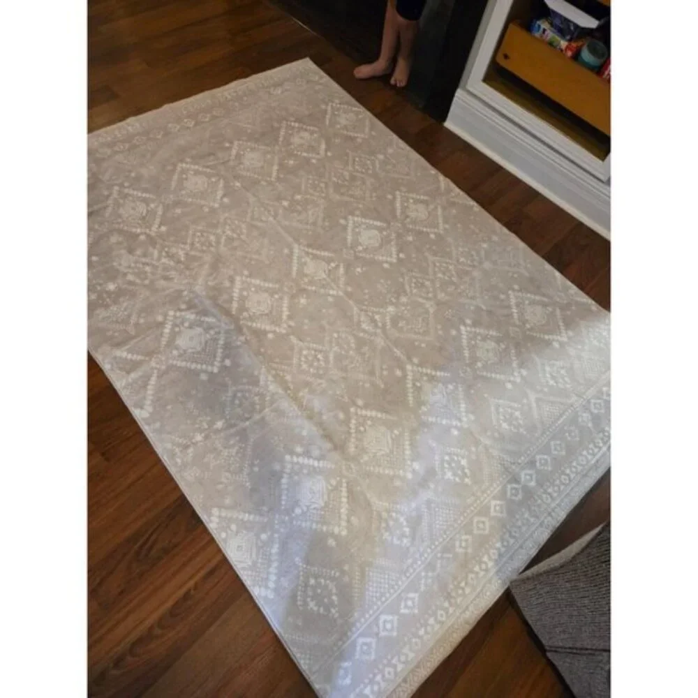 New 5x7 Cappuccino Beige Area Rug, Washable Non-Slip Carpet for Living Room
